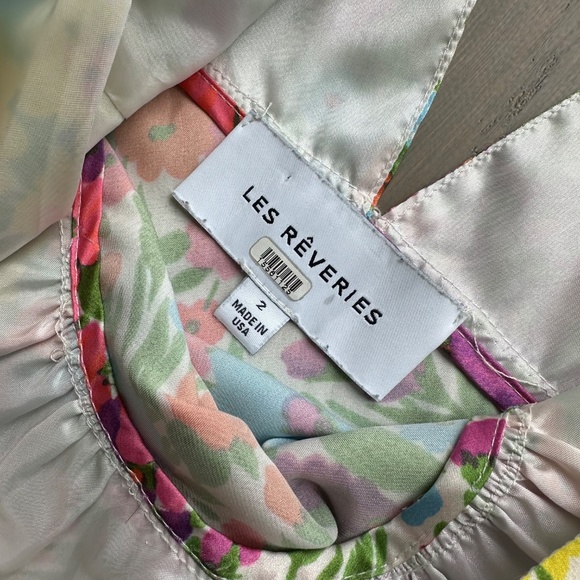 Les Reveries Floral Flower Satin Maxi Dress Gown Tie Shoulder Bow - Size 2 - Picture 4 of 13